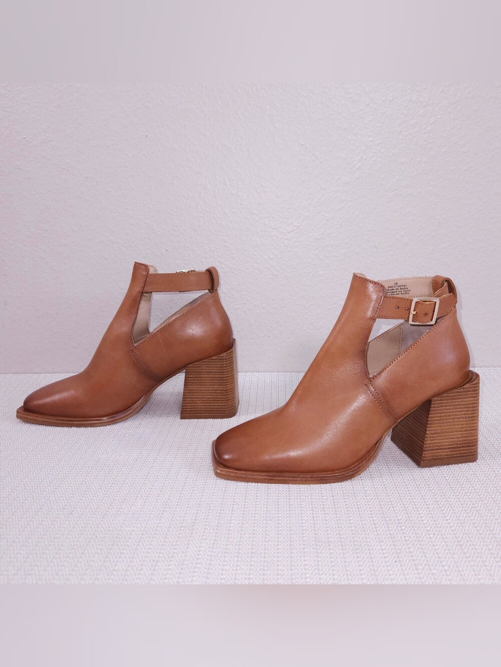 New! Free People Brady Buckle Boot Cognac  Brown Leather Shoeboot